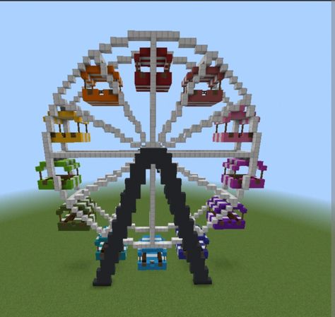 Minecraft Parks Ideas, Minecraft Ferris Wheel Tutorial, Minecraft Merry Go Round, Minecraft Car Park, Minecraft Roller Coaster Ideas Easy, Minecraft Birthday Builds, Ferris Wheel Minecraft, Minecraft Amusement Park Entrance, Minecraft Building Themes