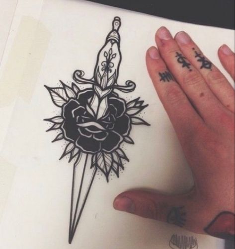 Rose And Dagger Tattoo, Inspiration Tattoos, Tattoo Traditional, Dagger Tattoo, Traditional Tattoo Art, School Tattoo, Instagram Analytics, Blackwork Tattoo, Piercing Tattoo