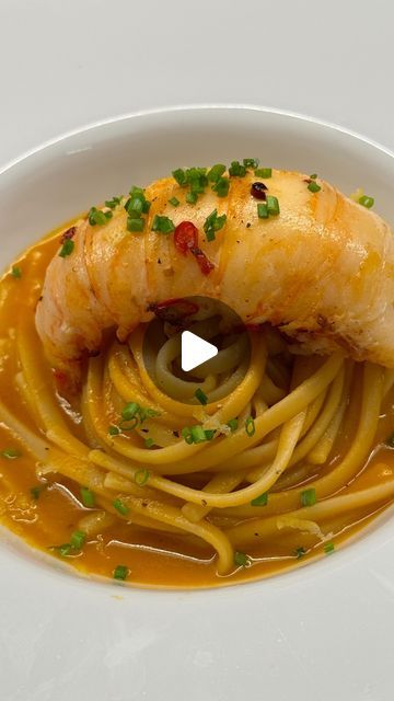 Damian Chiliberti on Instagram: "Lobster Tail Linguine!! 🦞 

Ingredients:
* 2 x Lobster tail 
* 1 x Onion 
* 3 x Celery 
* 3 x Carrot 
* 1 tbsp Tomato paste 
* Splash of Brandy 
* Ice
* Salt/ pepper
* Butter
* Garlic
* Chilli
* Chives
* Lemon zest
Method:
* Remove meat from the tail. Vacuum seal Lobster meat with butter and sous vide 51C for 45 minutes.
* Make bisque by searing vegetables.
* add tomato paste, then add lobster tail shells.
* Deglaze with Brandy, set alight.
* Add ice, and cook at low temperatures. 
* Add 500mls water then simmer
* After 45 minutes, blend it to puree and strain. Put back on heat and reduce.
* When lobster tail is finished, open bag and add liquid to bisque.
* Sear the tails for 2 minutes on a hot pan with olive oil garlic and chilli and set aside. 
* Cook p Brandy Ice, Brandy Set, Romantic Food, Dizzy Cook, Lobster Sauce, Lobster Dishes, Lobster Tail, Olive Oil Garlic, How To Cook Lobster