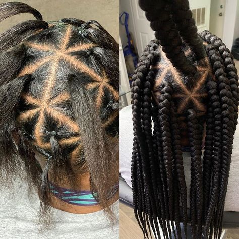 🤑 Renee Reames 🤑 on Instagram: “More triangle part braids 💁🏽‍♀️❤️ Rubber band method 💪🏾 . . . #boxbraids #boxbraidstyles #triangleboxbraids #rubberbandmethod…” Afro Blowout, Triangle Part Braids, Rubber Band Method, Triangle Box Braids, Updo Braids, Finger Nails, Box Braids Styling, Girls Hairstyles Braids, Girls Braids