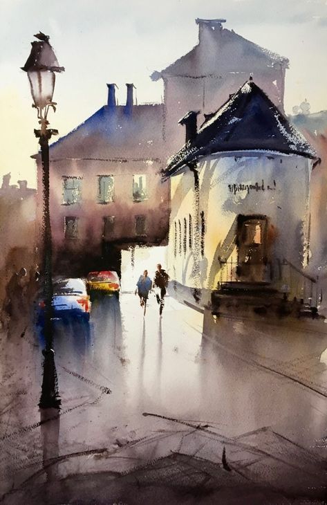 Art Mini Toile, Watercolor Architecture, Canvas Art Projects, Textured Canvas Art, Hur Man Målar, 수채화 그림, City Scene, Late Afternoon, Urban Sketching