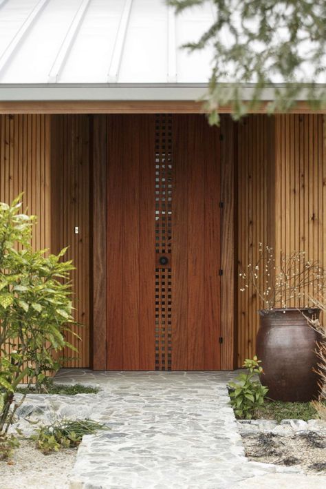 Architizer is the largest database for architecture and sourcing building… Asian Door Design, All Wood Front Door, Japanese Front Door, Traditional Door Design, Asian Doors, House Entrance Doors, Cafe Design Inspiration, Wooden Front Door, Japanese Door