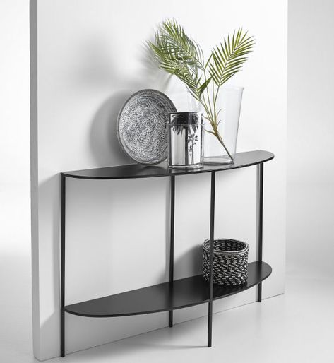 Anya half-moon black metal console table Half Moon Console Table Entryway, Rounded Console Table, Small Console Table Entryway, Half Moon Entry Table, Narrow Entryway Console, Small Metal Table, Console Table Metal, Tv Console Decor, Black Metal Console Table