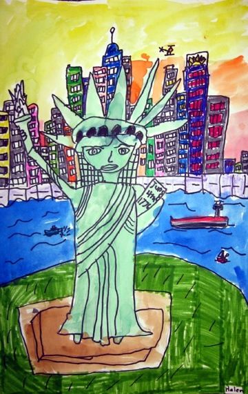 Usa Symbols, Statue Of Liberty Art, Benchmark Advance, Art Docent, Cultural Crafts, Liberty Art, Patriotic Art, 4th Grade Art, 5th Grade Art