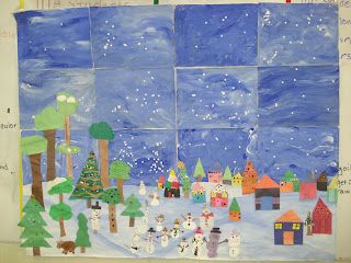 1st grade winter mural Winter Mural, Senior Infants, Winter Houses, Collaborative Mural, Winter Theme Preschool, Group Art Projects, Winter Art Lesson, Winter Art Projects, School Murals