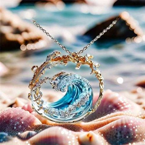 Temu | Explore the Latest Clothing, Beauty, Home, Jewelry & More Party Accessories Jewelry, Crystal Jewelry Earrings, Wave Pendant, Blue Luxury, Ocean Necklace, Wave Necklace, Packing Jewelry, Blue Necklace, Girls Earrings