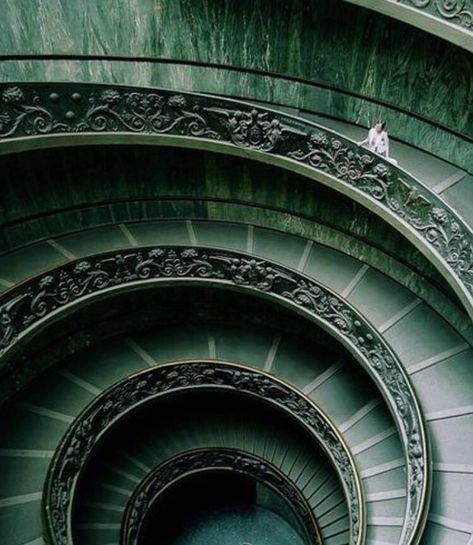 Green marble spiral staircase at the Vatican in Rome, Italy. Marble never ceases to remain in style. Prestige Aesthetic, Slytherin Aesthetics, Slytherin Common Room, House Aesthetics, Slytherin Pride, Verde Smeraldo, Slytherin House, Dark Green Aesthetic, Hogwarts Aesthetic