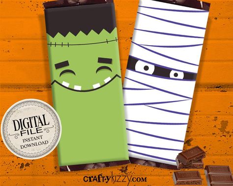 Mummy Halloween Chocolate Bar Wrapper - Frankenstein Printable Candy Favors - Happy Halloween Hershey's Bar Label - Classroom Trick or Treat Favors - INSTANT DOWNLOAD Frankenstein Printable, Popcorn Wrappers, Halloween Candy Bar, Hershey Bar Wrappers, Dulces Halloween, Mummy Halloween, Hershey Chocolate Bar, Kid Friendly Halloween, Hershey's Chocolate