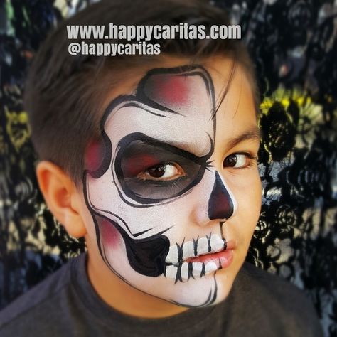 Ninja Makeup, Half Skull Makeup, Halloween Skeleton Makeup, Face Painting For Boys, Skull Face Paint, Skeleton Makeup, Kids Face Paint, Face Painting Halloween, Skull Makeup