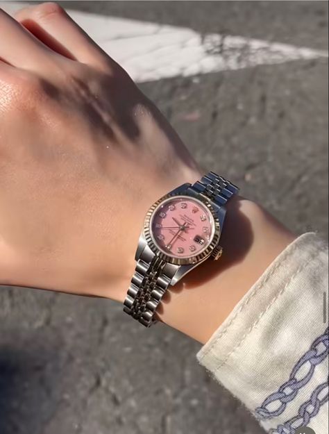 #rolex #fashion #aesthetic #1 #pink Rolex Watches Women Aesthetic, Pink Rolex Watch, Rolex Pink, Xmas Wishlist, Rolex Watches Women, Rolex Women, Cheap Watches, Dyed Hair Inspiration, Pink Watch