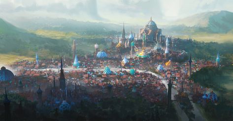 ArtStation - Magic the gathering concepts - Yotia Kroog City Fantasy Cities, Fantasy Architecture, Fantasy Universe, Fantasy Magic, Magic City, Fantasy City, Fantasy Story, Dnd Art, Fantasy Setting