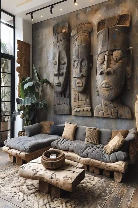 Hiasan Dalaman Rumah, Dekorasi Bohemia, Art On The Wall, African Interior Design, African Inspired Decor, Modern Rustic Living Room, African Interior, Desain Lanskap, Afrikaanse Kunst