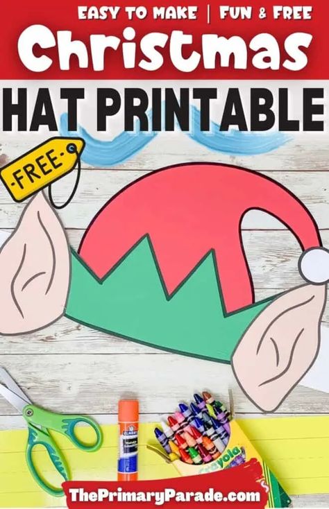 elf hat craft Christmas Hat Template Printable, Easy Elf Crafts For Kids, Elf Hat Printable, Elf Hats Craft For Kids, Christmas Hats To Make For Kids, Elf Crafts For Kids, Elf Hat Template, Elf Hat Craft, Elf Craft For Kids