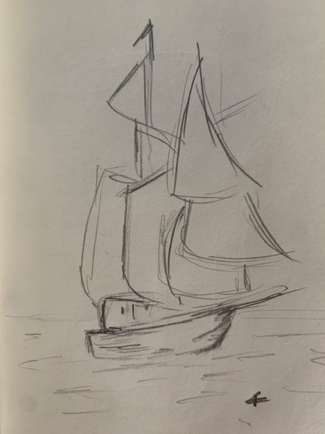 #drawing #boat #pencilart Drawing Boats Pencil Sketch, Cool S Drawing, Pencil Sketches Landscape Easy, Pic For Drawing, Indie Drawings Sketches, Simple Landscape Drawing, Boats Drawing, Pencil Sketches Landscape, Summer Sketches