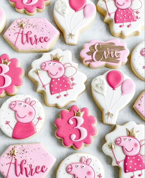 3rd Peppa Pig Birthday Party, Peppa Pig Birthday Cookies, Peppa Pig Royal Icing Cookies, Peppa Pig Cake Birthday, Peppa 3rd Birthday, Peppa Pig Sugar Cookies, Peppa Pig 1st Birthday Party, Peppa Pig Fairy Birthday Party, Peppa Pig Cookies Birthday Parties