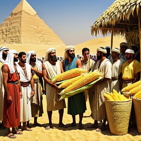 And Joseph's ten brothers went down to buy corn in Egypt. But Benjamin, Joseph's brother, Jacob sent not with his brethren; for he said, Lest peradven... -  #Egypt #Jacob #Sends #sons Joseph's Brothers, Joseph In Egypt, Brown Hair Inspo, Wheat Fields, Biblical Art, Bible Scripture, Hyperrealism, Video Image, Wild And Free