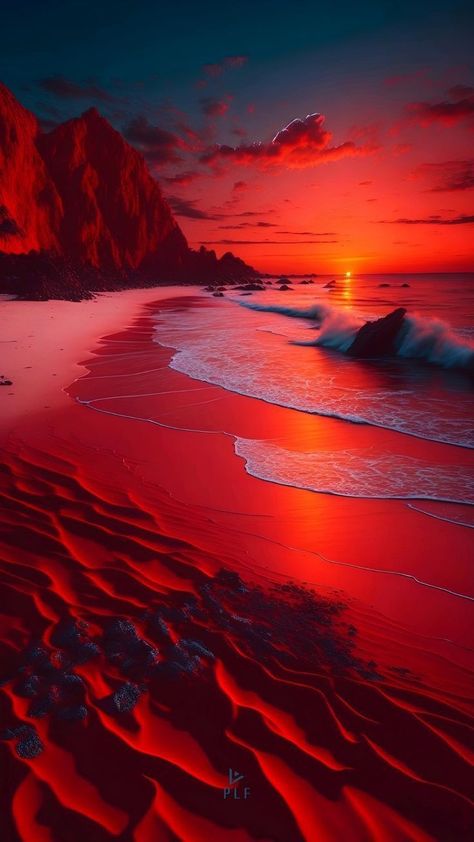 Scenic Pictures, Pretty Wallpapers Tumblr, Red Beach, Red Sunset, Pretty Landscapes, Ocean Wallpaper, Pinturas Disney, Amazing Nature Photos, Sunset Wallpaper