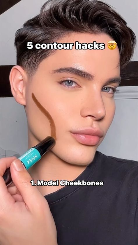 Natan Kamla | 5 contour hacks 🤯 which contour placement is your favourite?👀 using my 4 favourite contour sticks : @nyxcosmetics_uk Wonderstick contour s… | Instagram Contour And Bronzer Placement, Where To Put Contour, Masculine Contour, Contour Placement, Contour Hacks, Halo Glow Contour, Hollywood Contour Wand, Strobing Makeup, Contour Sticks