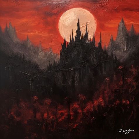 Vampire Acrylic Painting, Gothic Painting Victorian, Dark Gothic Painting, Vampire Oil Painting, Vampire Painting Victorian, Gothic Castle Art, Dracula Painting, Dracula Artwork, Gothic Art Painting