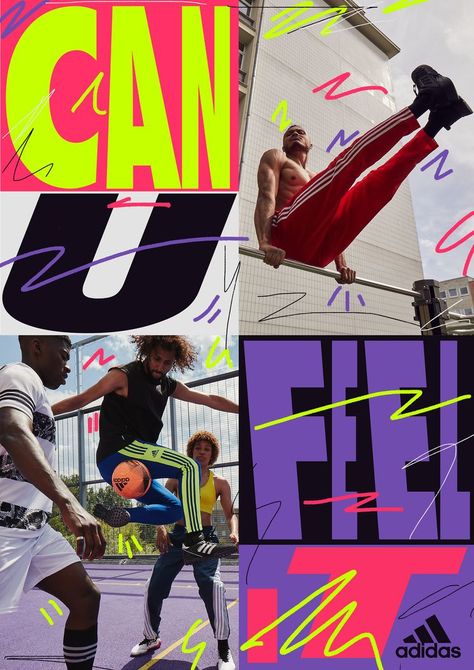 Adidas and Zalando team up with Kris Andrew Small to launch a new campaign celebrating. #y2kfonts #easydesign #retrofonts #vintagestyle #graphicdesign Sports Campaign, Type Poster, Sport Branding, 타이포그래피 포스터 디자인, Can You Feel It, Sports Graphics, Sports Graphic Design, Grafic Design, Brand Fonts