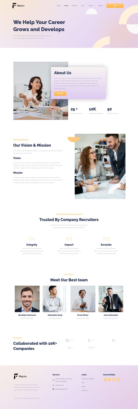 Vision And Mission Design Layout, Company Vision And Mission, Consulting Website, Ux App Design, Mission Vision, Recruitment Services, Service Jobs, Human Resource, Homepage Layout