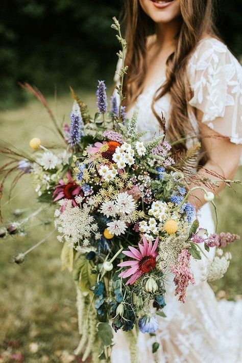 Boho Wedding Dress With Sleeves, Wildflower Wedding Bouquet, Wild Flower Meadow, Wildflower Bouquet, Wedding Forward, Wildflower Wedding, Festival Wedding, Bohemian Wedding, Spring Wedding