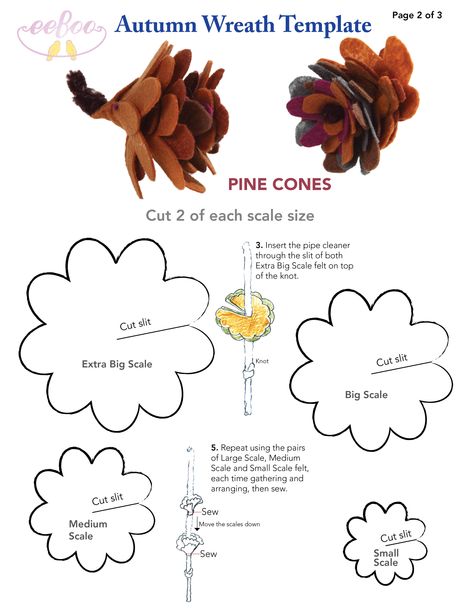 Make your own felt pine cones with eeBoo! Template included. #thanksgiving #feltcrafts #becrafty Felt Pinecone Template, Fall Felt Crafts, Felt Template, Pine Cone Christmas Decorations, Fall Ornaments, Christmas Pine Cones, Christmas Decorations Cheap, Fairy Crafts, Felt Pattern