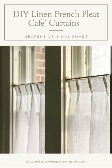 DIY Linen French Pleat Café Curtains – Inexpensive & Handmade Linen Roll Up Curtains, Flour Sack Curtains Diy, Kitchen Cafe Curtain, Pleated Cafe Curtains Bathroom, Lace Cafe Curtains Kitchen, French Blinds, Replace Cabinet Doors With Curtains, French Windows Curtains, French Cafe Curtain