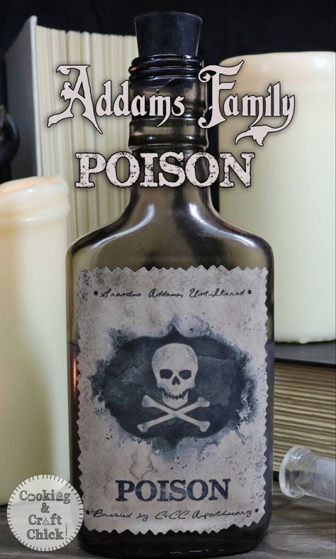 Wednesday Addams Poison Bottle, Addams Family Props, Adams Family Birthday Party Ideas, Wednesday Addams Decorations, Adams Family Party, Adams Family Party Ideas, Halloween Printouts, Diy Wednesday Addams, Wednesday Addams Party Ideas