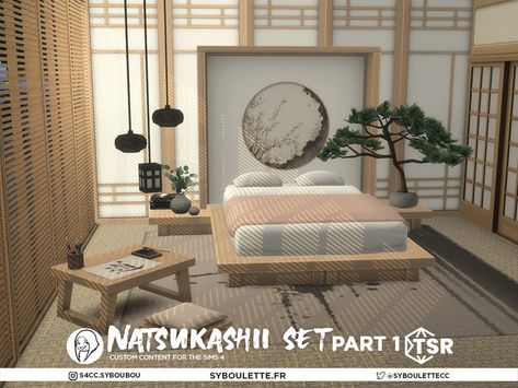 Sims 4 Japanese House, The Sims 4 Pack, Japan Furniture, Mods Sims 4, Japanese Bed, Bedroom Inspirations Minimalist, Japanese Bedroom, Muebles Sims 4 Cc, Sims 4 Bedroom