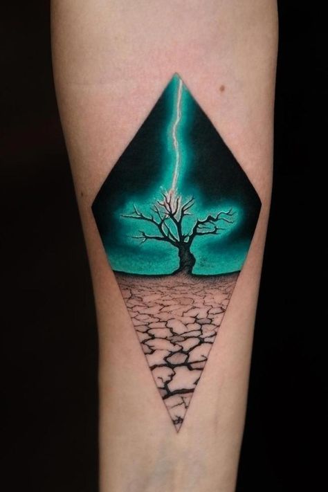 Beautiful Tree Tattoo Designs with a Deeper Meaning to Them ★ Tree with Lighting Design for Tattoo