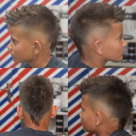 Comb Over Mohawk Fade Haircut, Frohawk Fade Boys, Little Boy Fohawk Hairstyle, Fohawk Haircut For Toddler Boys, Boys Modern Mohawk, Faux Hawk Hairstyles Boys, Boys Euro Hawk Haircut, Lightening Bolt In Haircut, Baseball Mohawk