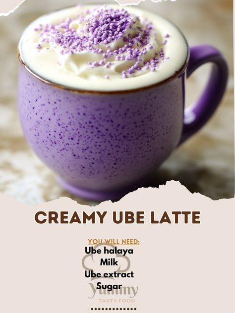 💜☕ Savor the creamy and unique taste of our Creamy Ube Latte! A vibrant and delicious drink! 🌈💜 #UbeLove Creamy Ube Latte Ingredients: Ube halaya (2 tbsp) Milk (1 cup) Ube extract (1/2 tsp) Sugar (1-2 tsp) Whipped cream (optional) Ube powder or purple sprinkles (for garnish) Instructions: Heat milk and ube halaya until combined. Stir in ube extract and sugar to taste. Pour into a mug and top with whipped cream and garnish. ☕💜 Experience the delightful blend of creamy ube flavors in every ... Ube Whipped Cream, Strong Coffee Recipe, Island Desserts, Ube Recipe, Ube Desserts, Ube Latte, Ube Dessert Recipe, Ube Extract, Purple Foods