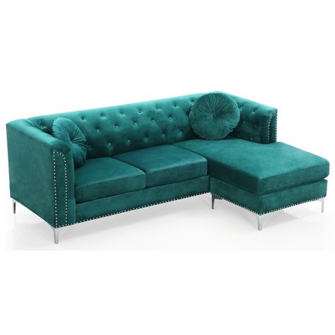 Button Tufted Sofa, Velvet Sectional, Green Velvet Sofa, Green Sofa, Sofa Chaise, Contemporary Sofa, Boho Living, Velvet Sofa, Chaise Sofa