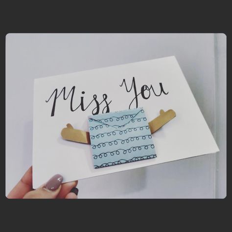 Handmade card with cut out envelope using patterned paper and ‘miss you’ calligraphy #handmade #card #missyou #love Miss You Cards Handmade, Ill Miss You, Miss U, Free Hand Rangoli, Free Hand Rangoli Design, Miss You Cards, Missing You So Much, Rangoli Design, Free Hand