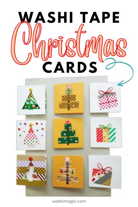 Washi Tape Christmas Cards Easy Diy, Washi Tape Holiday Cards, Christmas Cards Washi Tape Simple, Christmas Card Washi Tape Ideas, Washi Tape Wrapping Ideas, Wasabi Tape Cards, Washi Christmas Cards, Washi Tape Christmas Crafts, Christmas Washi Tape Cards