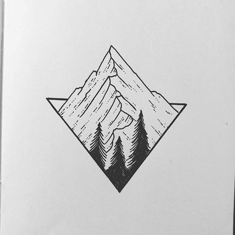 Rabe Tattoo, Stylo Art, Tatuagem Masculina Pequena, Mini Rock, Forest Tattoos, Mountain Drawing, Mountain Tattoo, Dream Tattoos, Pencil Art Drawings