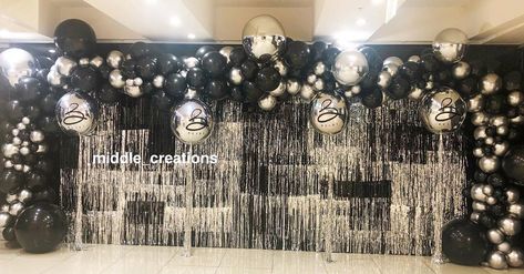 Middle Creations on Instagram: “So happy for @b_readybeauty and her accomplishment. Thank you for letting us be apart of your launch.” Chrome Balloons, Fringe Wall, Fringe Curtains, Prom 2023, Fringe Backdrops, Curtain Fringe, Balloon Wall, Silver Chrome, Balloon Arch