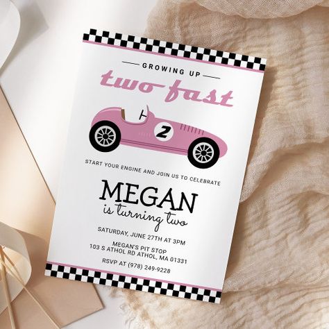 Two Fast Race Car Racing Birthday Pink Invitation #zazzle #weddinginvitations #birthdayinvitations #babyshowerinvitations #zazzleinvitations #monogram #businesscards #graduation #homedecor Car Birthday Party Invitations, Racing Birthday, Car Birthday Party, Cars Birthday Invitations, Blue Birthday Parties, Race Car Birthday Party, Pink Birthday Party, Blue Invitation, Race Car Party