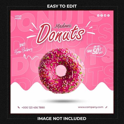 Donut Banner Design, Premium Poster Design, Donut Graphic Design, Poster Donat, Cake Social Media Design, Cake Social Media Post, Social Media Cake, Donut Banner, Sweet Post