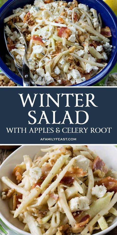 Celery Root And Apple Salad, Celery Root Salad Recipes, Roasted Celery Root Recipes, Root Vegetable Salad Recipes, Hungry Root Recipes, Heavenly Salad, Celery Root Recipes, December Treats, Celery Root Salad