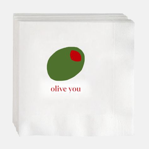 What's the occasion? Whether you're hosting a cocktail party, holiday gathering, dinner party, or brunch, The Hudson Grace "Olive You" Paper Disposable Cocktail Napkins, Set of 50 are perfect for adding that personal touch. This set of disposable paper cocktail napkins is exclusive to Hudson Grace, and is printed with a witty phrase that will add a bit of playful charm to your next gathering. Our 3-ply paper napkins are made with non-toxic, water-soluble dyes and are 5.5" square - just the right Hudson Grace, Wedding Cocktail Napkins, Paper Cocktail Napkins, Toxic Water, Christmas Gift Bags, Wedding Napkins, Fun Cocktails, Holiday Gathering, Cocktail Napkins