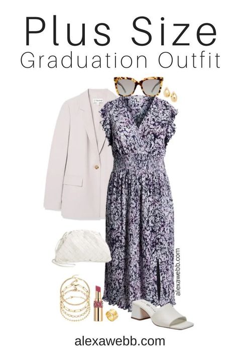 A plus size graduation outfit for a graduation ceremony or party. Alexa Webb Graduation Outfit For Mom, Plus Size Graduation Outfit, Plus Size Graduation, Graduation Guest Outfit, Navy Wrap Dress, Alexa Webb, Plus Size Winter Outfits, Graduation Outfits, Plus Size Winter