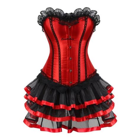 "Red Satin Overbust corset dress gives you a very decent and sober look. Available in the waist of 18\" all the way up to 48\"  Specifications:- Note-Net Design depends on available Overbust pattern perfect for long, medium & short torso females.  The front length is 14 inches (35.5 cm).  The bust to bottom length is 14.4 inches (36.5 cm).  The side length is 12 inches (30.5 cm). The back Length is 12.7 inches (32.3 cm).  Bone: 4 Flat steel bones are distributed all around the corset.  Bone: 12 Corset Dress Vintage, Gothic Corset Dresses, Plus Size Corset Dress, Red Tutu Dress, Red Corset Dress, Red And Black Corset, Black Corset Dress, Burlesque Corset, Bustier Lingerie