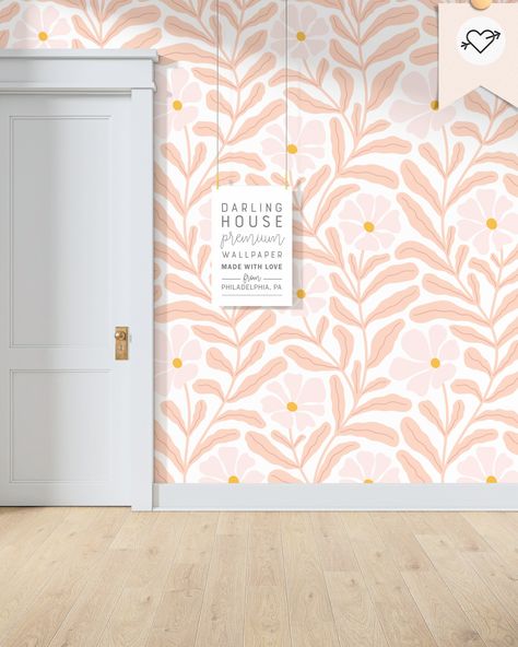 Fun Bedroom Wallpaper, Hallway Statement Wall, Peel And Stick Wallpaper Accent Walls Bedroom Ideas, Kitchen Wallpaper Ideas Accent Wall, Bright Colorful Bedroom, Pink Daisy Wallpaper, Fun Home Office, Pink Wallpaper Bathroom, Pink Peel And Stick Wallpaper