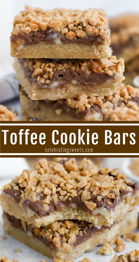 What To Make With Toffee Bits, Toffee Cookies Bars, Toffee Desserts Easy, Easy Toffee Bars, Spice Dessert Recipes, Easy Bars For Bake Sale, 8x8 Bar Recipes, Toffee Shortbread Bars, Easy Cookies For Wedding Cookie Table