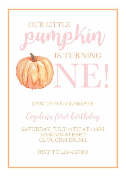 Birthday Invitations Pink, Fall First Birthday, Invitations Pink, Pumpkin First Birthday, Pink Fall, Rustic Pumpkin, Watercolor Pumpkins, Fall Birthday, Pink Invitations