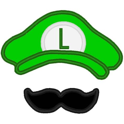 hat and mustache Luigi Luigi Hat, Bags Embroidery, Hat Drawing, Applique Ideas, Grab Bag, Grab Bags, Embroidery Applique, Mario Characters, Embroidery