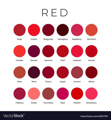 Different Types Of Red Color, Shades Of Colors Colour Palettes, Red Nail Paint Art, Colors That Compliment Red, Different Shades Of Red Nails, What Color Goes With Red, Cherry Color Palette, Different Red Shades, What Colors Go With Red