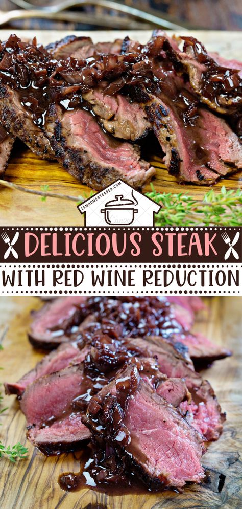 Steak With Red Wine, Easy Steak Dinner, Red Wine Reduction, Easy Steak, Thanksgiving Dinner Recipes, Appetizers Recipes, Easy Homemade Recipes, Steak Dinner, Dinner Idea